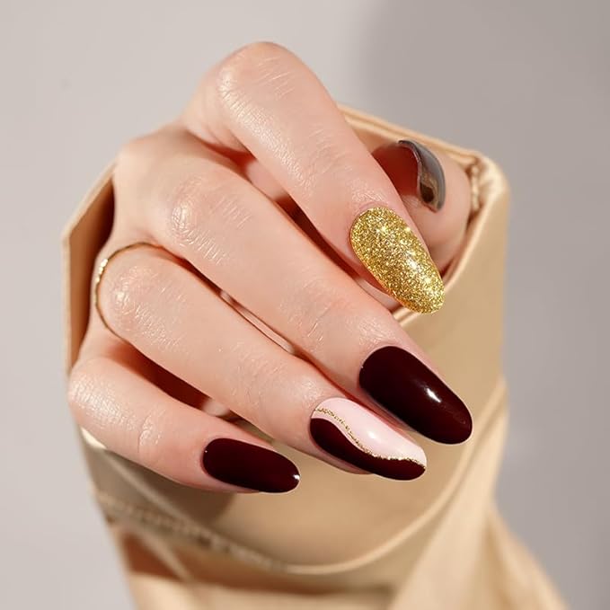 Semi-Cured Gel Nail Strips - 20 Salon-Quality Gel Sticker with UV Light Required, Long Lasting, Easy Application & Removal, Includes Prep Pad, Nail File, Wooden Stick (Cosmic Cocoa)