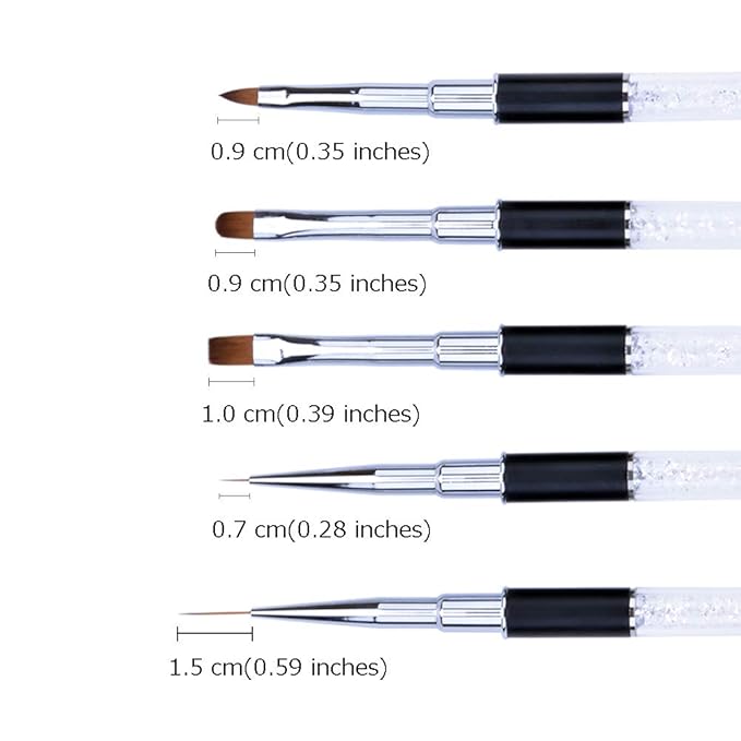 5Pcs Nail Art Brush Set Rhinestone Handle Gel Polish Nail Art Design Brushes for Salon and Home DIY Manicure