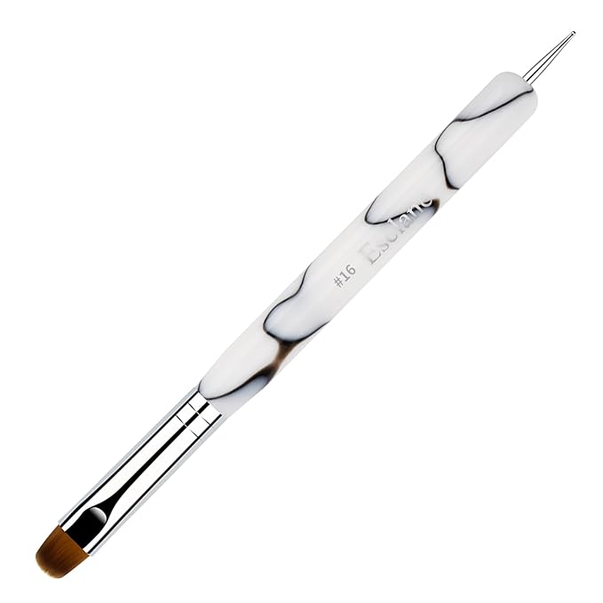 French Manicure Brush, Esclane 2 Way French Nail Brush with Dotting Tool for Manicure Cuticle Clean Up Nail Art Design, French Tip Brush (White, #16)