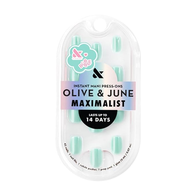Olive & June Maximalist Instant Mani Press-On Nails (Glue) | 42 Fake Nails, 21 Sizes | Non-Toxic, Long-Lasting Big, Bold Gorgeous Realistic Look | Extra Short, Squoval | Slam Dunk Chrome