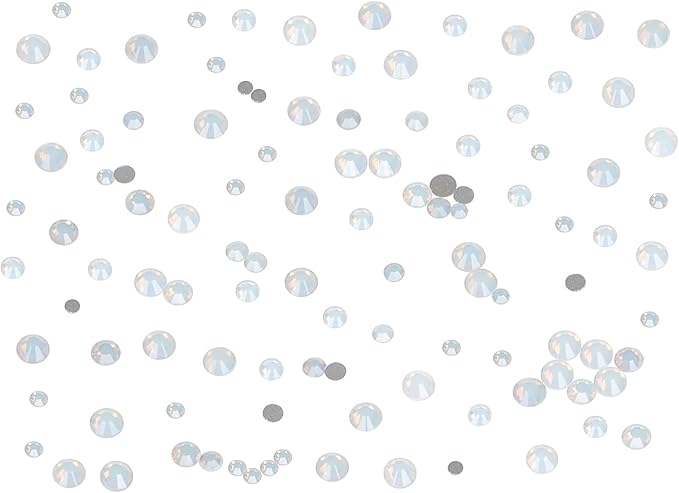 Bymitel 7200 Pieces 6 Mixed Sizes Glue Fix on Glass Rhinestones Round Crystal Gems Flatback for DIY Jewelry Making with one Picking Pen(6-Sizes 7200PCS, White Opal)