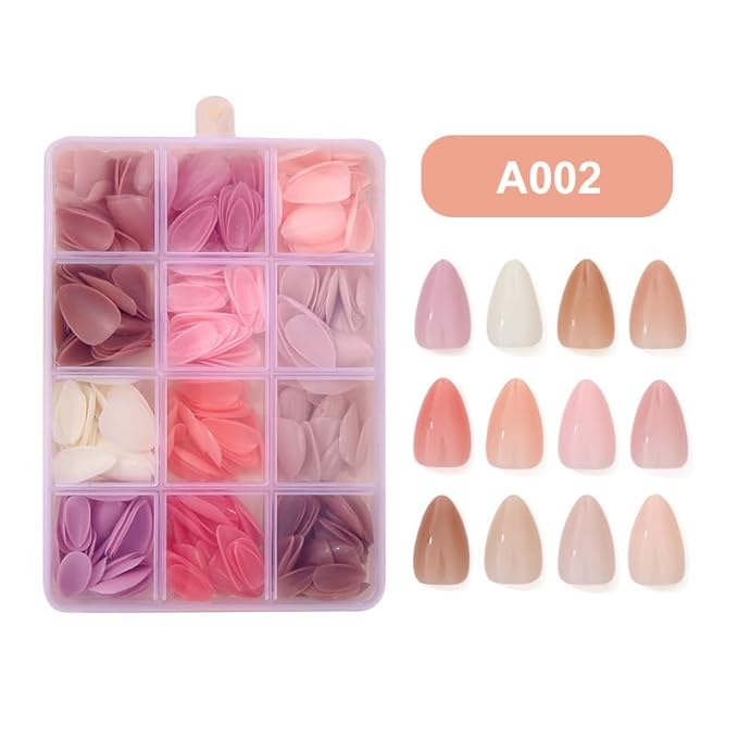 12Packs 360Pcs Almond Press on Nails Short Fake Nails Soft Gel False Nails Almond Nails Tips Solid Color Acrylic Nails Art for Women Manicure Deco 15 Size - 12 Colors