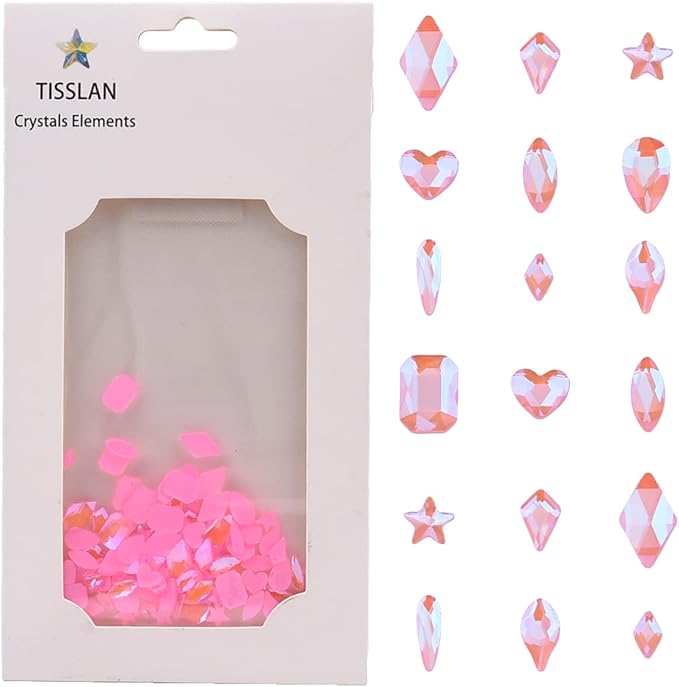 100pcs Glass Flatback Mocha Pink Colored Nail Gemstone Mix 10 Shapes for DIY Craft Acrylic Nails Rhinestone Decoration Bulk Pack Set