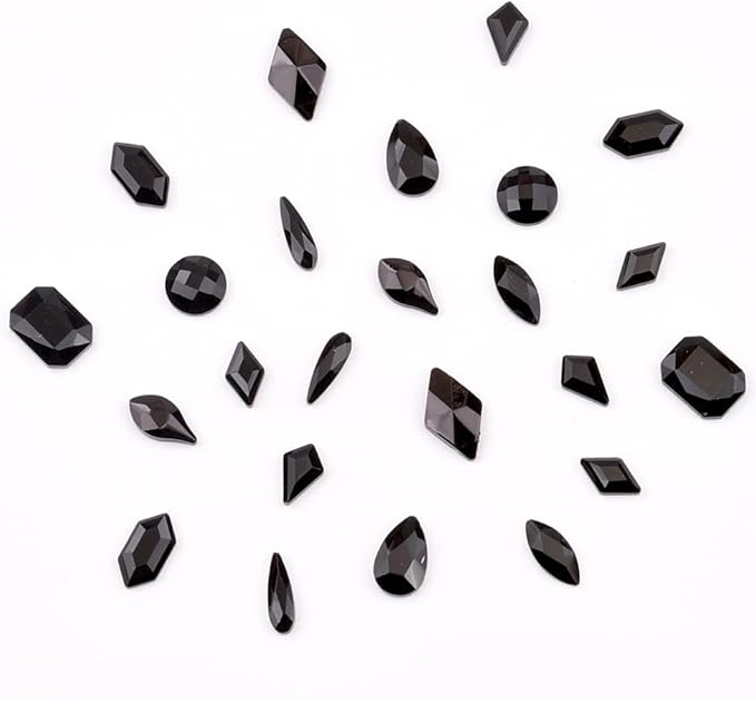 820pcs Mix 10 Shapes Flatback Black Nail Rhinestones Loose Round Beads Diamond Assortment Decoration Glass Charms for Nails Supply
