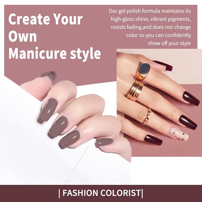 JR 9 Colors 0.5oz Brown Gel Nail Polish Set Bow Bottle Design Nude Gel Polish Kit UV LED Soak Off Polish Home DIY Gift Dark Brown Colors Nail Gel Polish Kit Series