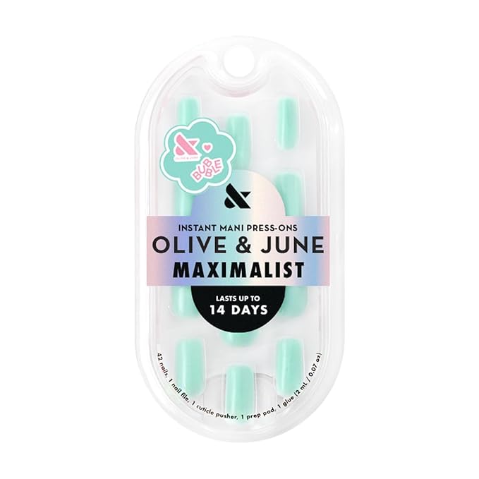 Olive & June Maximalist Instant Mani Press-On Nails (Glue) | 42 Fake Nails, 21 Sizes | Non-Toxic, Long-Lasting Big, Bold Gorgeous Realistic Look | Salon-Quality at Home | Medium, Square | Slam Dunk