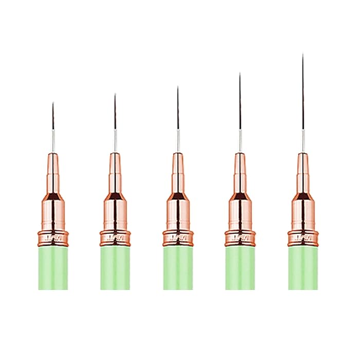 Metallic Liner Nail Art Brushes Set, Nail Art Pens, 5PCS Green Color Nail Tools Liner Brush UV Gel Polish Painting Nail Design For Long Lines, Thin Details, Fine Drawing, Sizes 7/9/11/15/25mm