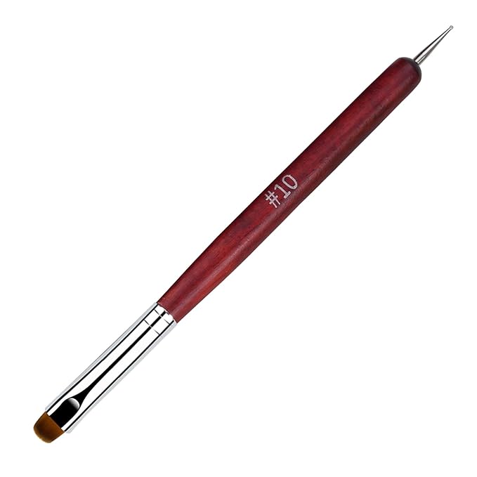 French Manicure Brush, Esclane 2 Way French Nail Brush with Dotting Tool for Manicure Cuticle Clean Up Nail Art Design, French Tip Brush (Wood, #10)