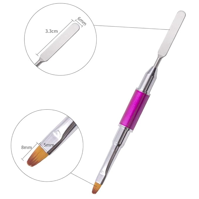 Kalolary 2Pcs Dual-Ended Poly Gel Nail Brush & Picker, 2 in 1 Designs Stainless Steel Brush & Slice Tool for UV Gel Acrylic Nails Extension