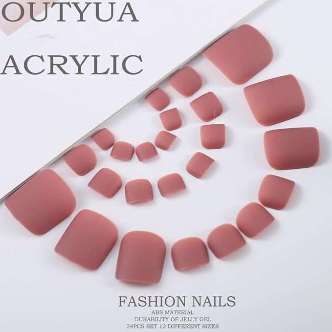 Solid Square Fake Toenails Matte Press on Toe Nails Short Acrylic False Toes Nails Artificial Beach Full Cover Toenail for Women 24 Pcs (Dark Nude)