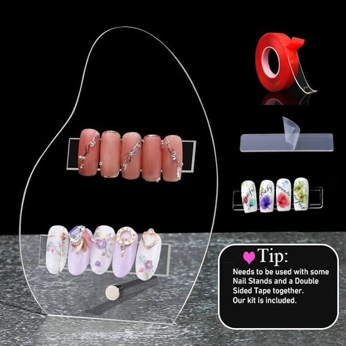 2pcs Irregular Nail Art Display Stand Set,Clear Nails Charms Display Tips Boards Nails Colors Sample Display Stand with 20pcs Nails Tips And Double Sided Tapes for Salon Nails Art Practice