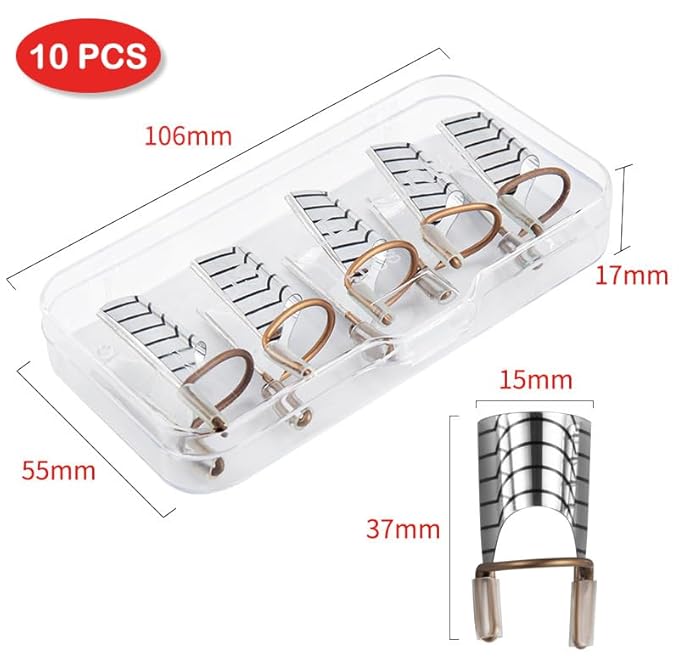AKOAK 10 Pieces Reusable UV gel Acrylic Nail Art Tips Extension Guidance Form Tool, Nail Extension Metal Aluminum Holder, Nail Salon Home Accessories (Silver)