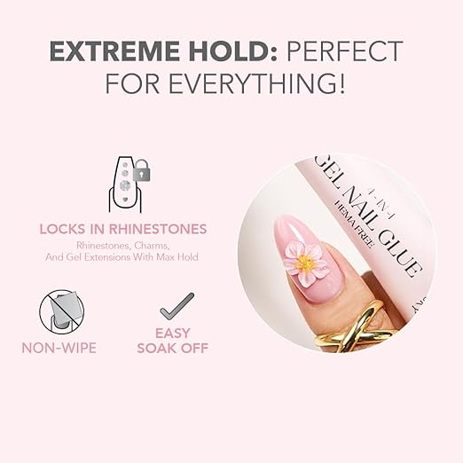 Kiara Sky 4-in-1 Gel Nail Glue– Hema-Free - Easy Application - Multi-Use - Builder, Bling Adhesive, Gelly Tip Adhesion, 3D Nail Art – Non-Wipe Soak-Off Formula 0.5 Fl Oz