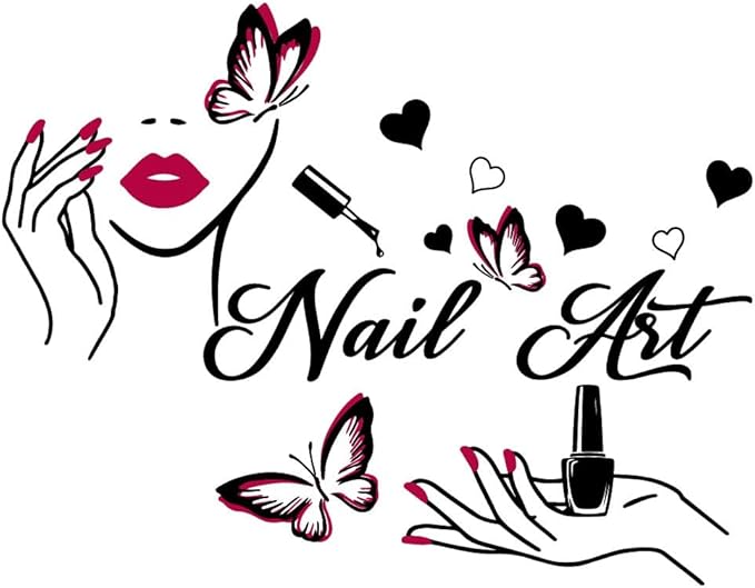 SUPERDANT Nail Art Wall Decor Nails Theme Wall Stickers with Butterfly Decals Nail Salon Stickers for Walls Vinyl Art Decor Gift for Girl Woman Bedroom Dressing Room Decoration