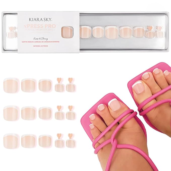 Kiara Sky Press On Nails | XPRESS PRO 100% Acrylic Nails | 30-Piece Kit Includes Nail Glue, Cuticle Pusher, File & Prep Pad | Toes - Keep It Classy