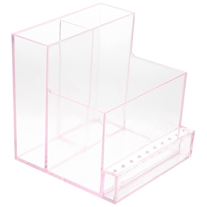 Uonlytech Nail Drill Bits Holder Stand Displayer Organizer Nail Polishing Storage Box Acrylic Holder Machine Manicure Accessory for Nails, Pink