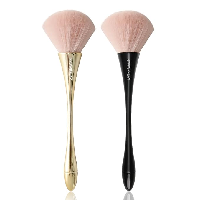 2Pcs Nail Dust Brush Acrylic Brush Cleaner Nail Brushes for Cleaning Dust Dip Powder Brush Large Makeup Brush Blush Brush Nail Clean Up Brush Manicure Brush Nail Art Tools (Gold+Black)