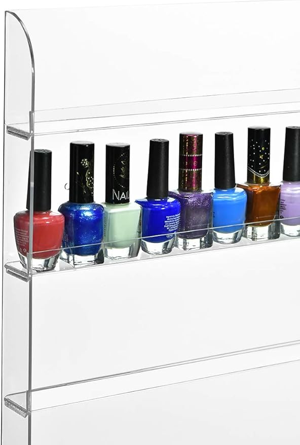 AMT Acrylic Nail Polish Racks for the Wall. CLEAR Nail Polish Display. Essential Oils Organizer. Holds up to 96 Btls. Plus a Microfiber Cloth for Cleaning Purposes (6 Tier /2 Pack)