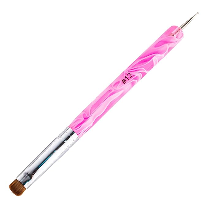 French Manicure Brush - 2 Way Nail Art Brush with Dotting Tool for Cuticle Clean Up & Design - Professional Salon Quality, Nail Dotting Pen (Peach, 12#)