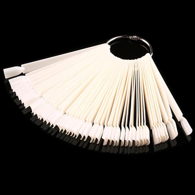 JASSINS 50 Pcs Nail Swatch Sticks with Ring, Fan-shaped Nail Art Polish Practice Display Tips Nail Sample Sticks, Nail Practice Color Display Polish Board