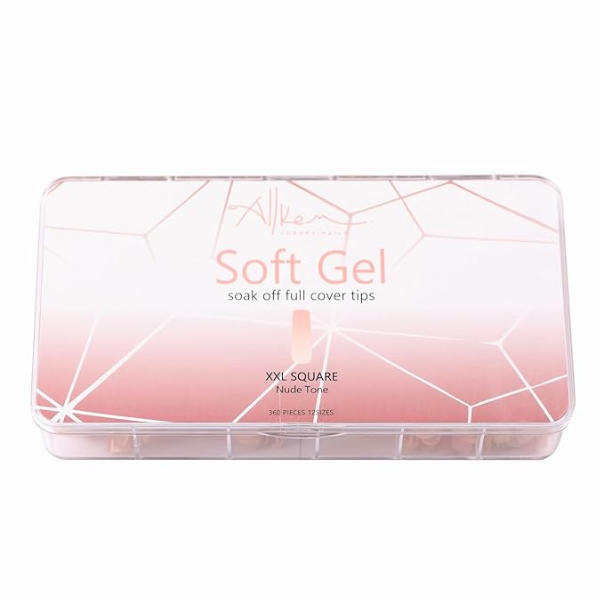 Allkem Soft Gel Nail Tips - 360 pcs XXL Square Nail Extensions - 12 Sizes Extra Extra Long Full Cover Nails - Nude (360 Pieces)