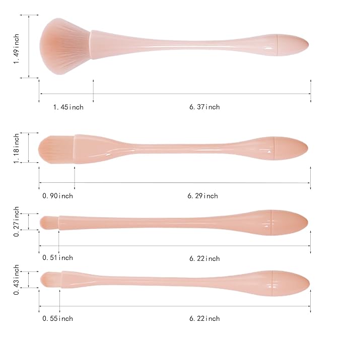 WOKOTO 5pcs Peach Pink Nail Dust Brushes For Nail Art Cleaning Brushes Kit Hourglass-Shaped Makeup Brushes Highlighter Brush Loose Powder Eyeshadow Foundation Blush Brushes Dust Nail Brushes Set