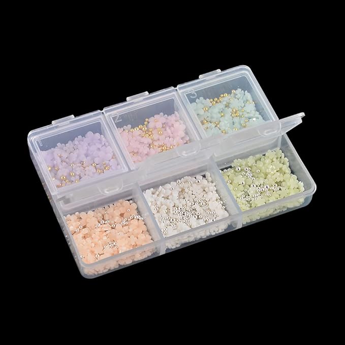 Mixed 3D Flower Nail Charms and Metal Caviar Beads, Acrylic Resin Flowers Nail Design Gold Silver Nail Ball Beads for DIY Decoration Nail Craft Accessories With Pickup Pencil