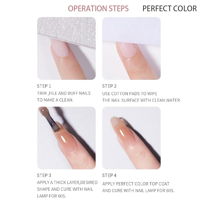 PERFECT COLOR Builder Gel For Nails, 15ml Milky Pink Nude Gel Polish Clear Rubber Base For Nail Thickening Strengthener Extension UV/LED Lamp Cured Color Gel in A Bottle