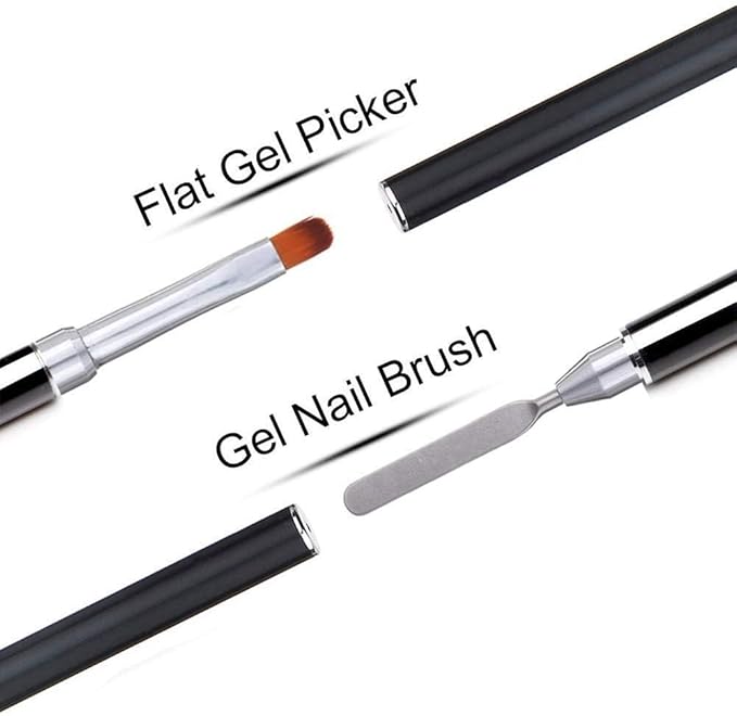 PayPie Dual-Ended Polygel Brush & Picker Brush tool, 2 in 1 Stainless Steel Designs Polygel Nail Brushes Gel Nail Tool for PolyGel Gel Acrylic Nails Extension (Black)