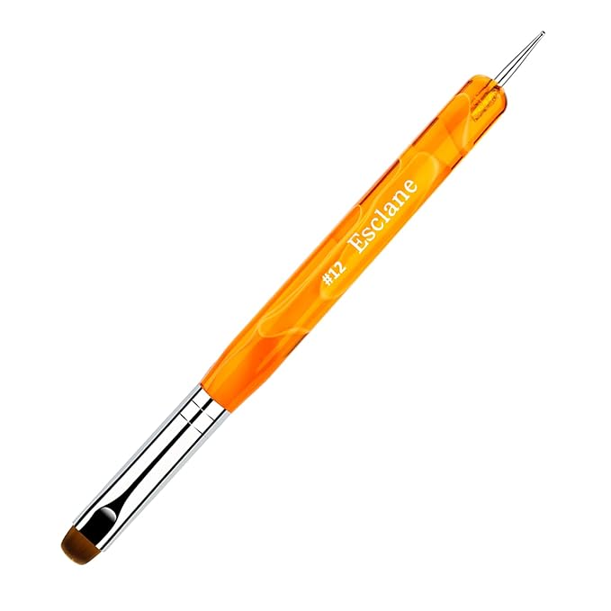 French Manicure Brush, Esclane 2 Way French Nail Brush with Dotting Tool for Manicure Cuticle Clean Up Nail Art Design, French Tip Brush (Orange, #12)