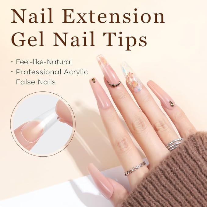 Modelones Long Coffin Nail Tips - 510Pcs Pre-shaped Half Matte Full Cover Fake Nails Gel Tips Acrylic Press on Manicure Extension DIY 15 Sizes