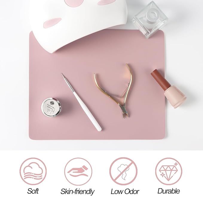 Nail Art Table Mat,2 PCS Nude Pink Fordable Soft Microfiber PU Leather Nail Mats, Nail Arm Rest Pad for Acrylic Nails,Manicure Pads Desk Mat for Nail Tech Must Haves Salon Home Nail Supplies