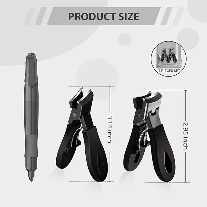 2Pcs Ingrown Toenail Treatment Kit with Wide Jaw Nail Clippers - Heavy Duty Angled Cutters for Thick Toenails & Seniors, Professional Stainless Steel Tools