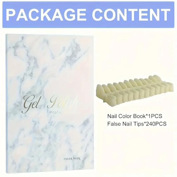 160 Nail Color Swatches Book - Professional Nail Color Display Book with 240Pcs Natural Colours Replaceable False Nail Tips, Nail Gel Color Card Book for Polish/UV Gel, Nail Art Design Sample Display
