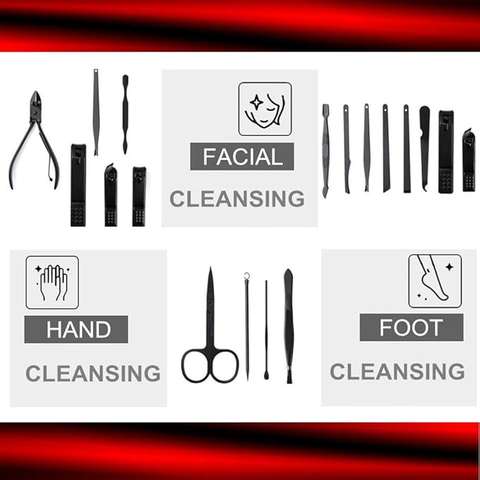 Manicure Set, Professional Nail Clippers Kit, Pedicure Care Tools,Manicure Set for Men and Women-Premium Stainless Steel with Black Leather Travel Case Set 15PC Great Gift(Black)