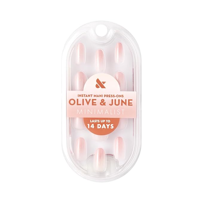Olive & June Mani Minimalist Instant Press-On Nails (Glue) | 42 Fake Nails, 21 Sizes | Non-Toxic, Long-Lasting Barely-There Look | Spring Flowers & Patterns | Medium, Oval | Rose Gradient Shimmer