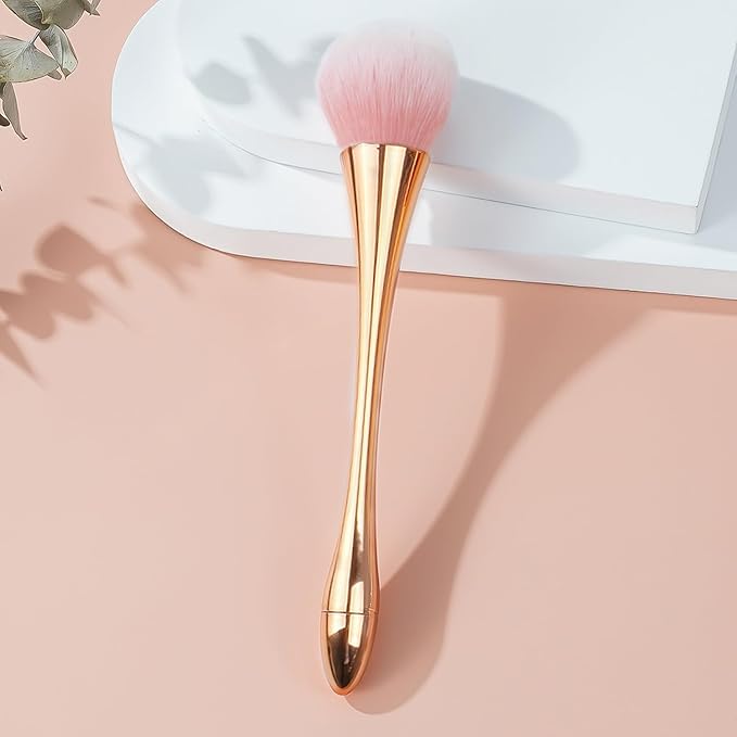 WOKOTO 5pcs Gold Nail Dust Brushes For Acrylic Nails Art Cleaning Brushes Kit Hourglass-Shaped Makeup Brushes Highlighter Brush Loose Powder Eyeshadow Foundation Blush Brushes Dust Nail Brushes Set
