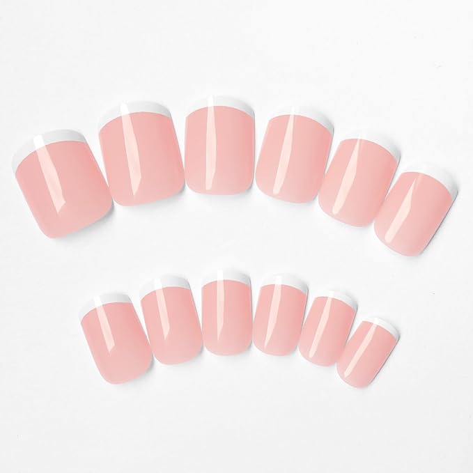 AddFavor 120pcs French Tip Press on Nails Short Square Fake Nails Nude White French Nails Press on Acrylic Artificial False Nials with Adhesive Tab for Women Girls
