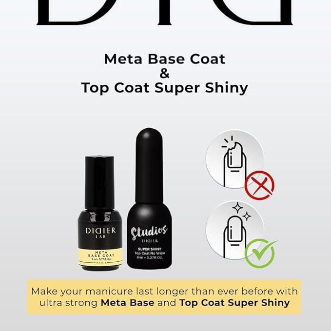 Didier Lab - Premium Gel Nail Polish Kit - Base Coat Nail Polish Meta- Super Shiny No Wipe Gel Top Coat - Clear Nail Polish Gel -LED UV Gel Polish Set - Gel Top and Base Coat - Soak Off Gel Polish Kit
