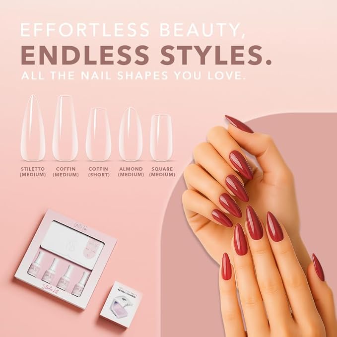 Kiara Sky Gelly Tips Starter Kit | Includes Prep, Primer, Builder, Top Coat, Tips | Stiletto Short