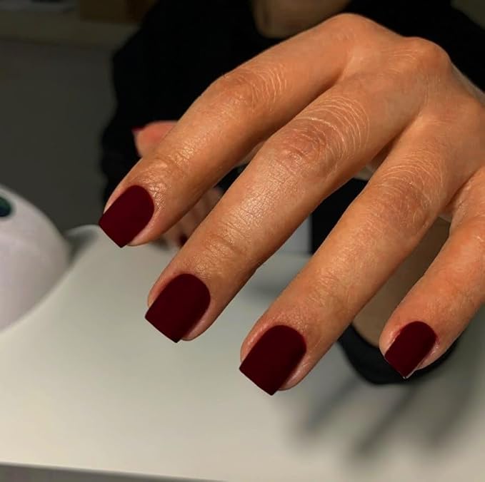 Matte Dark Red Press on Nails Short Square Natural Short Gel Nails Glue on Acrylic Nails Press ons 48Pcs Thick Reusable Fake Nails for Women Short Coffin Artificial Nails Solid Color Square Nails