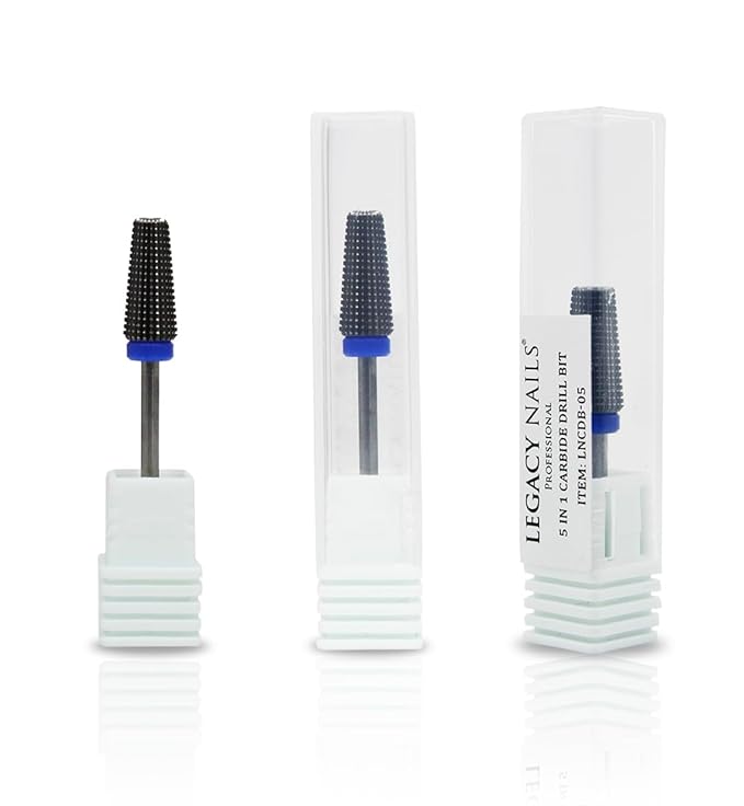 Legacy Nails Professional 5IN1 CARBIDE NAIL DRILL BIT Cleans Shapes Cuts Smoothens and Removes Acrylic or Gel Nails, Stainless-Steel