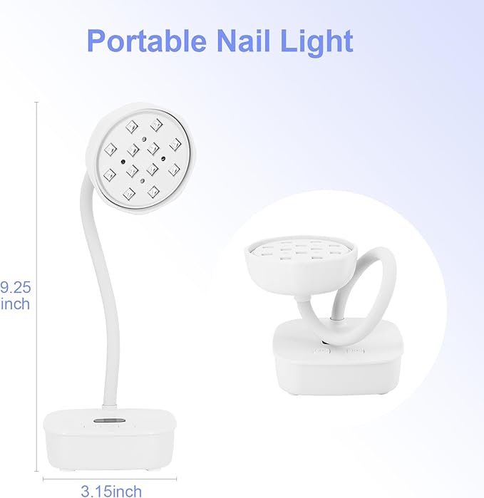 UV LED Nail Lamp,Rechargeable LED Nail Light Dryer with Auto Sensor,2 Timers & LCD Display,12W Gooseneck UV Flash Cure Lamp for Acrylic Nails Extension Gel Salon Home DIY