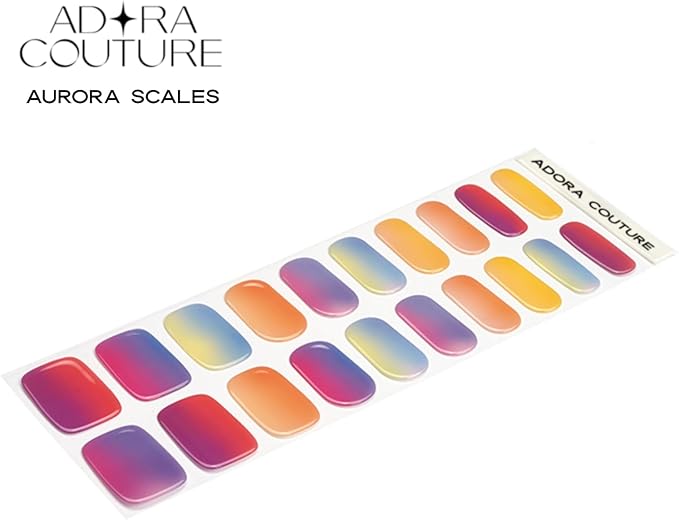 Semi Cured Gel Nail Strips with 20 Pieces - UV Gel Stickers, Manicure Kit, Easy Application Wraps Includes Prep Pads, Nail File, Wooden Stick - UV Light Required (Aurora Scales)