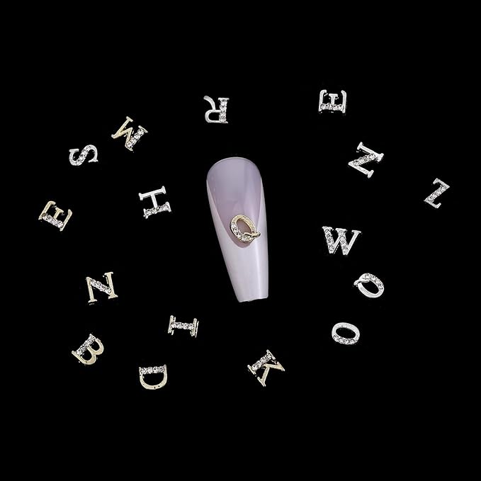 104 Pcs Rhinestone Letters Nail Studs Nail Charms, Letters Nail Rhinestones Decoration Alphabet 3D Nail Charms, Silver Gold Nail Jewels Nail Charms Y2K, Nail Accessories for Nail Art Manicure Supplies