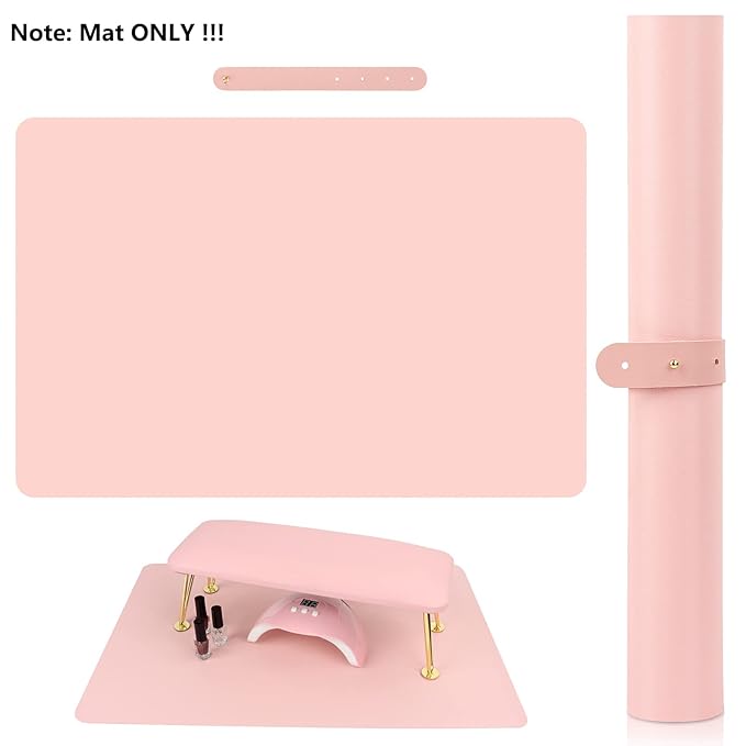 (MAT ONLY) Pink Nail Art Table Mat, Foldable Nail Art Hand Rest Pad for Nail Arm Rest Cushion, Soft Microfiber Leather Nail Mat, Manicure Pad Nail Table Pad Desk Mat for Nail Technician Salon Home