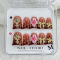 Handmade Press on Nails Short Duck Fake Nails Leopard Print Gradient French Design Luxury Gems False Nails Gold Bow and Flower Handmade Press ons Nail Reusable Nails for Women Decorations (Size M)