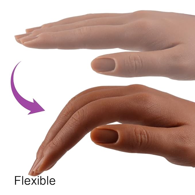 Practice Hand for Acrylic Nails Silicone Female Mannequin Life Size Hand with Insertable Nails for Nail Art Beginners/Nail Salon Artists Single Hand Color 5#