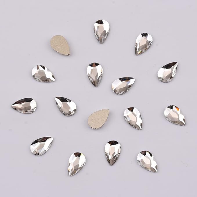 100pcs 3 Size Big and Small Pear Shape Crystal Clear Flatback Foiled Gem Rhinestones for Nail Technician Crafts Clothes DIY Decoration Accessories