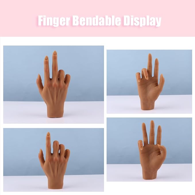 Silicone Practice Hand for Acrylic Nails, Mannequin Hands for Nails Practice with Adjustable Bracket, Life Size Fake Hand for DIY Nails/Nail Art Beginners/Nail Salon Artists